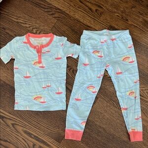 The Beaufort Bonnet Company Sailboat Pajama Set - Light Blue and Coral